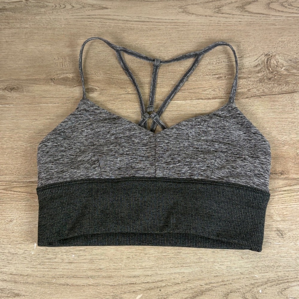 Alo Yoga Alosoft Gratitude Bra Space Dye Strappy Grey Womens S